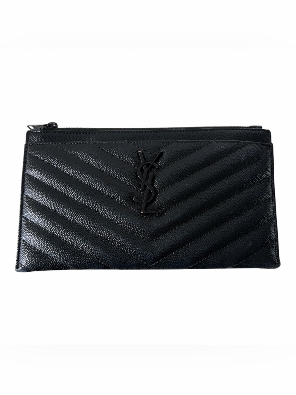 Saint Laurent Black Chevron Quilted Leather Zip wallet